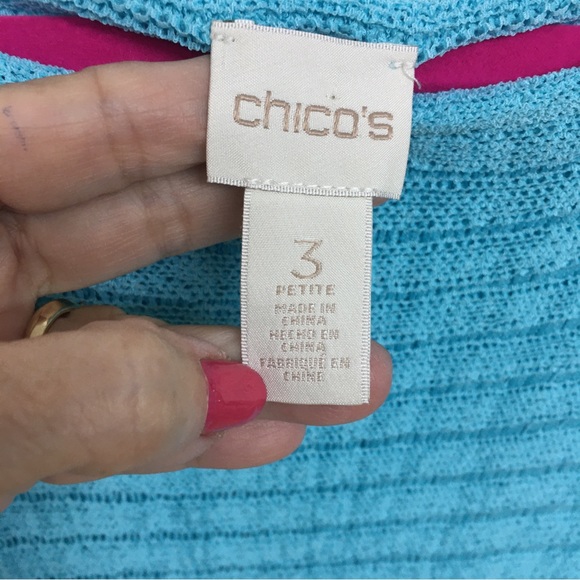 Chico’s Turquoise Cold Shoulder Sweater Size 3P or 14 - Picture 6 of 9